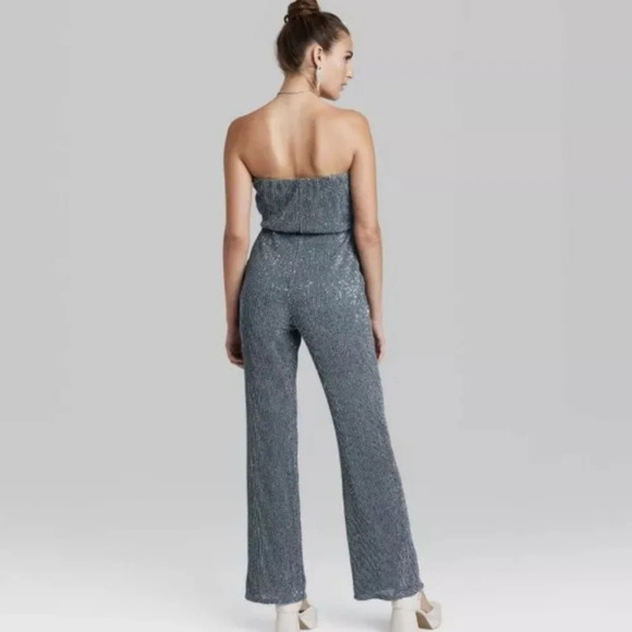 Wild Fable Strapless Tube Jumpsuit, Silver Sequined Dark Blue - Picture 5 of 14